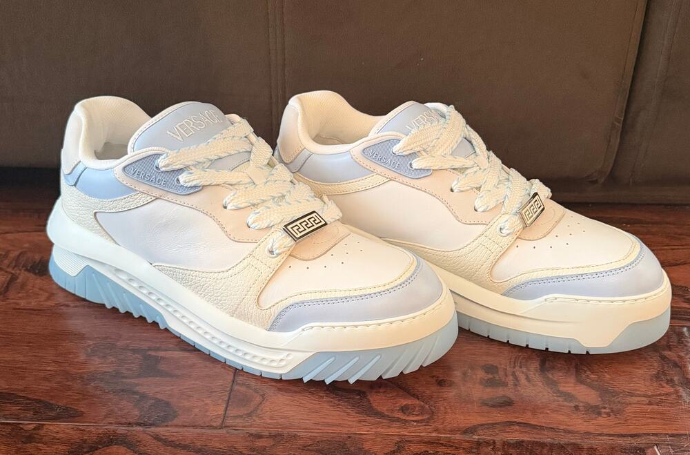 $1200 VERSACE Odissea Sneakers Blue White Silver EU 46 US 13 Leather NIB 1015437
